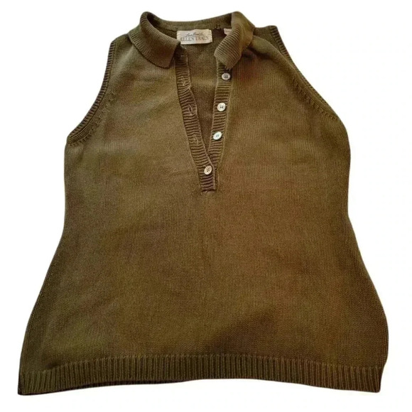 Ellen Tracy Olive  Green Sleeveless Cotton Knit Vest in M - Picture 1 of 4